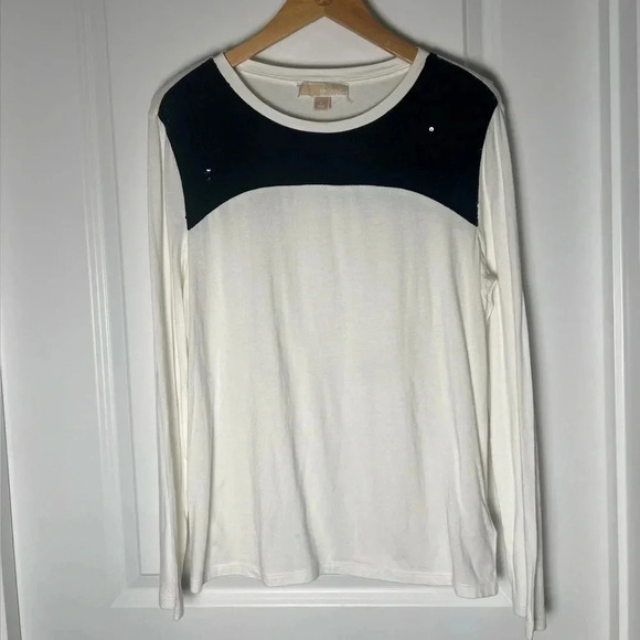 Michael Kors white long sleeve tee with black sequins size XL - Picture 1 of 6